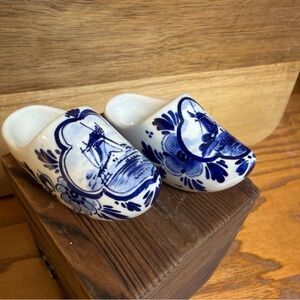 Vintage Delft Blue and White Ceramic Clogs made in Holland